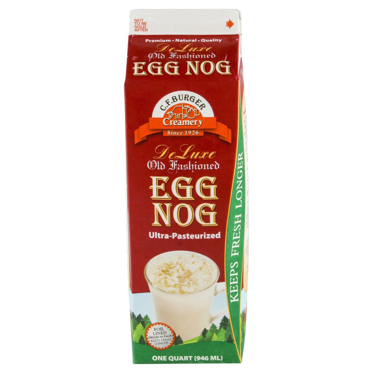 slide 1 of 13, C.F. Burger Creamery De Luxe Old Fashioned Egg Nog, 32 fl oz