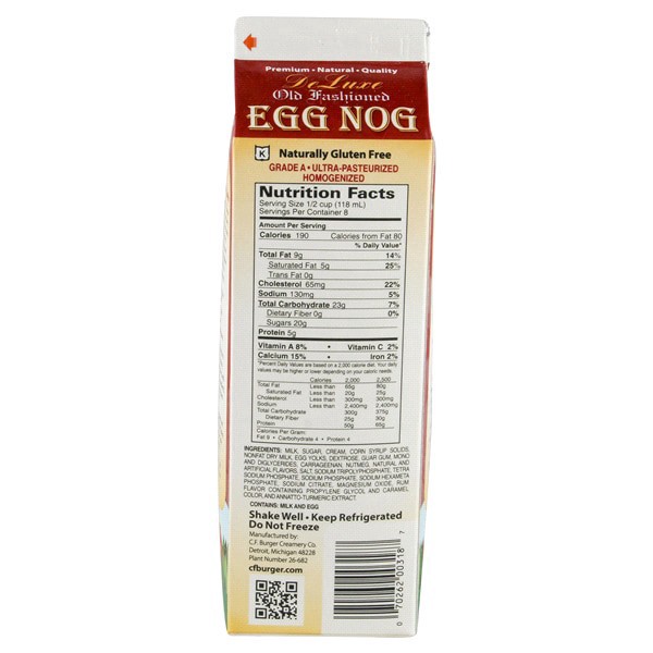 slide 8 of 13, C.F. Burger Creamery De Luxe Old Fashioned Egg Nog, 32 fl oz