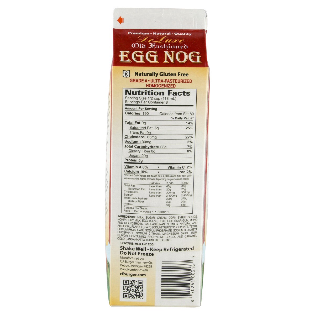 slide 3 of 13, C.F. Burger Creamery De Luxe Old Fashioned Egg Nog, 32 fl oz