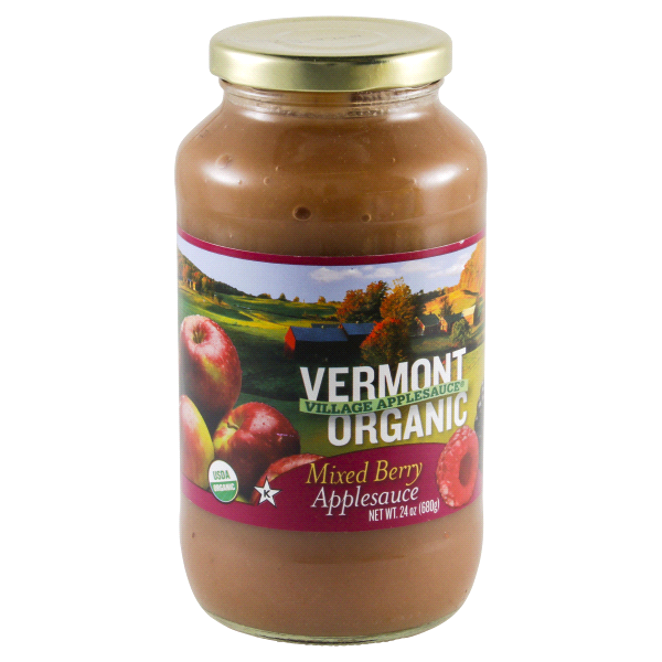 slide 1 of 2, Vermont Village Cannery Organic Unsweetened Apple Sauce With Mixed Berries, 24 oz