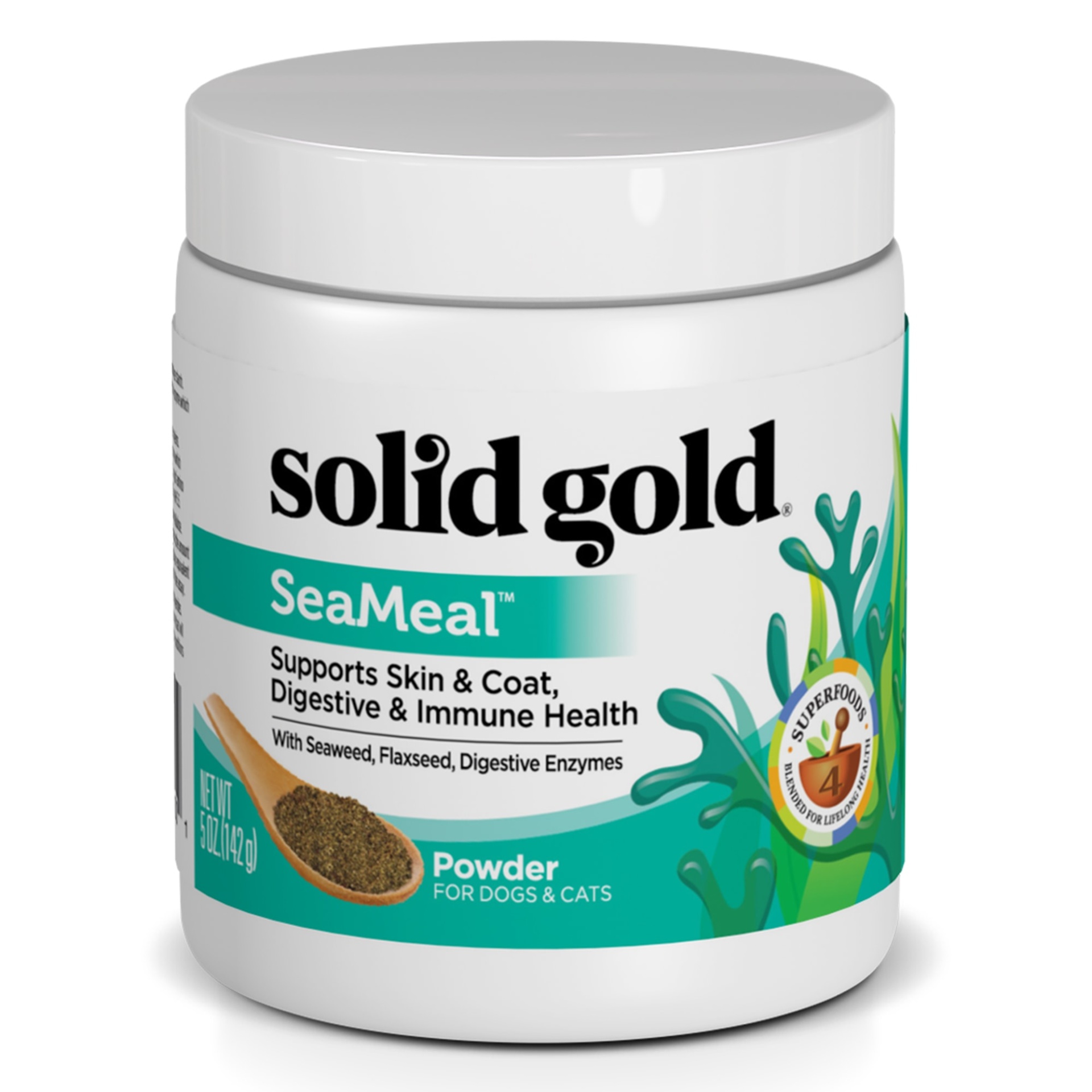 slide 1 of 1, Solid Gold SeaMeal Powder for Skin & Coat, Digestive & Immune Health For Dogs & Cats, 5 oz