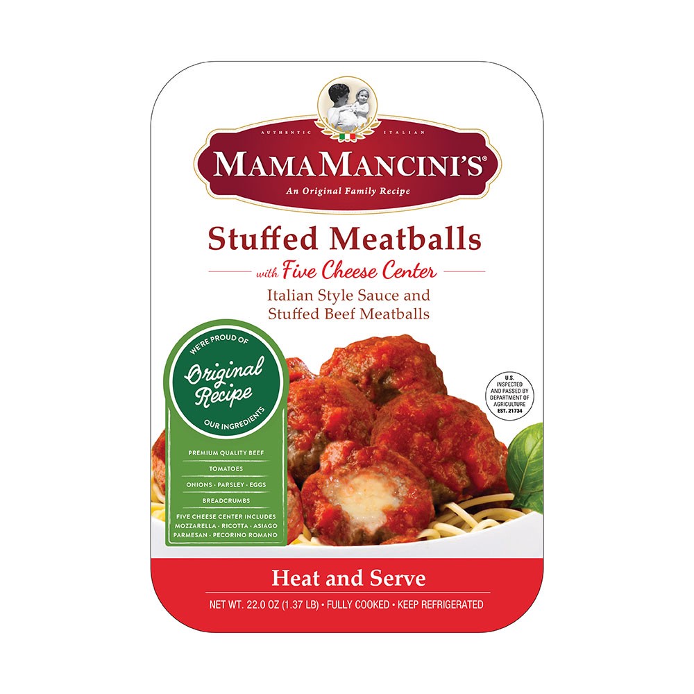 slide 1 of 12, MamaMancini's Stuffed Meatballs with Five Cheese Center 16.0 oz, 16 oz