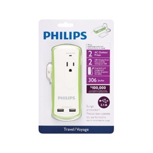 slide 1 of 1, Philips Green Travel Surge Protector, 1 ct