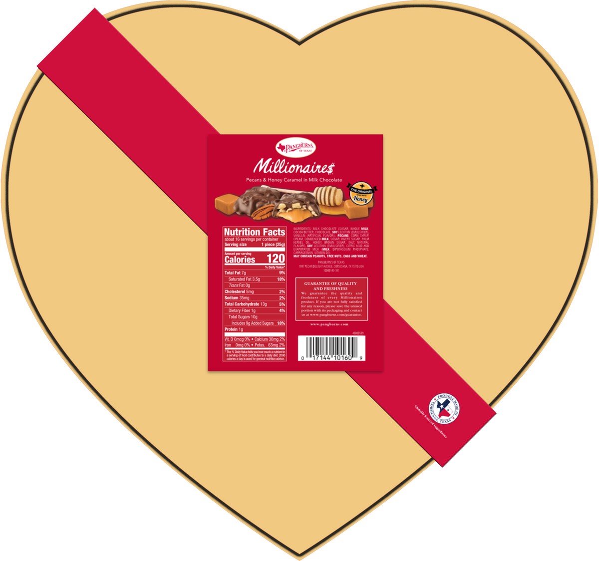 slide 2 of 12, PANGBURN'S OF TEXAS Millionaires Valentine's Day Gold Foil Heart Milk Chocolate Covered Pecans and Honey Caramel Gift Box, 14.2 oz. (16 pieces), 22 ct