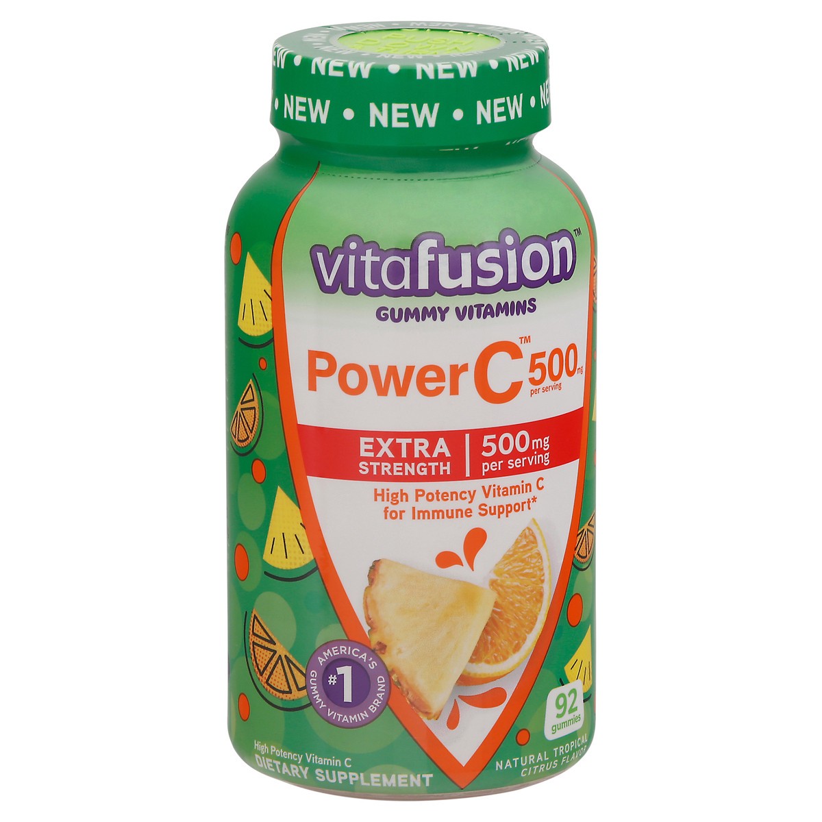 slide 7 of 9, vitafusion Power C 500 mg Extra Strength Natural Tropical Citrus Flavor Gummy Vitamins 92 Gummies, 92 ct