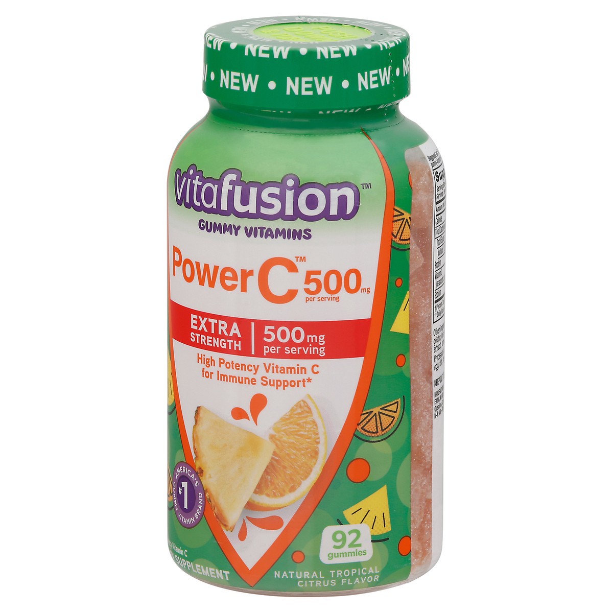 slide 5 of 9, vitafusion Power C 500 mg Extra Strength Natural Tropical Citrus Flavor Gummy Vitamins 92 Gummies, 92 ct