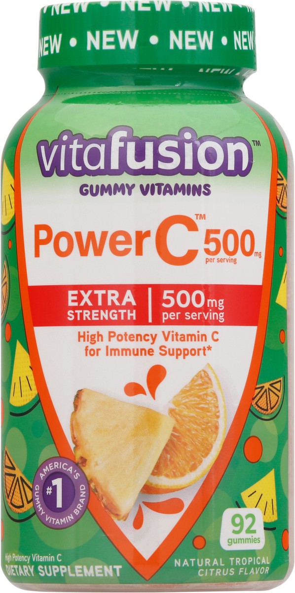 slide 4 of 9, vitafusion Power C 500 mg Extra Strength Natural Tropical Citrus Flavor Gummy Vitamins 92 Gummies, 92 ct