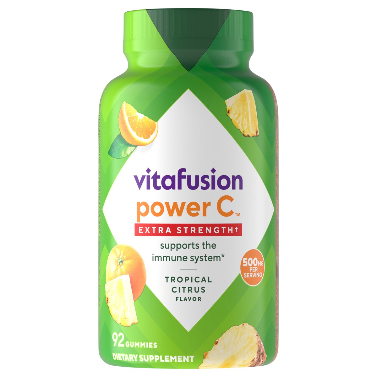 slide 1 of 9, vitafusion Extra Strength Power C Gummy Vitamins, 500 mg Vitamin C for Immune Support, Tropical Citrus Flavor, 92 Count, 92 ct