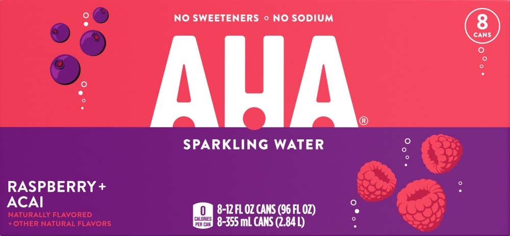 slide 1 of 1, AHA Sparkling Water Raspberry + Acai, 8 ct; 12 fl oz