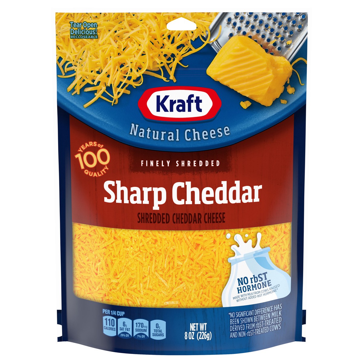 slide 1 of 29, Kraft Sharp Cheddar Finely Shredded Cheese, 8 oz Bag, 8 oz