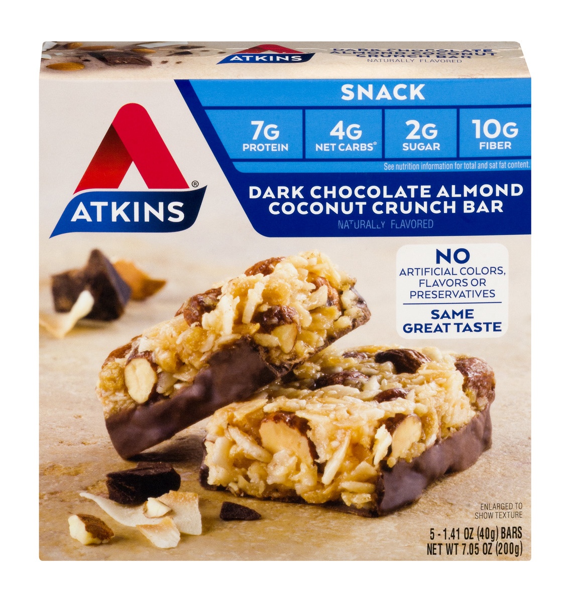 slide 1 of 8, Atkins Advantage Dark Chocolate Almond Coconut Crunch Bar, 5 ct; 1.41 oz