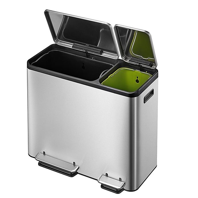 slide 2 of 6, Eko Eco-Casa Stainless Steel Step Trash and Recycle Can, 45 liter