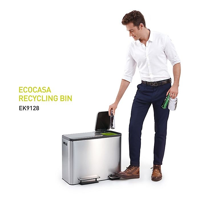 slide 5 of 6, Eko Eco-Casa Stainless Steel Step Trash and Recycle Can, 45 liter