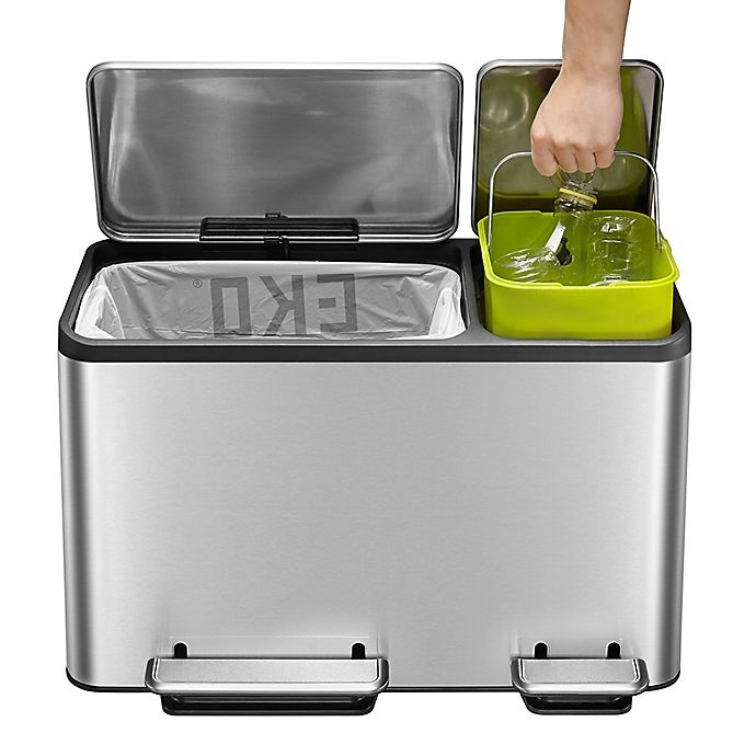 slide 6 of 6, Eko Eco-Casa Stainless Steel Step Trash and Recycle Can, 45 liter