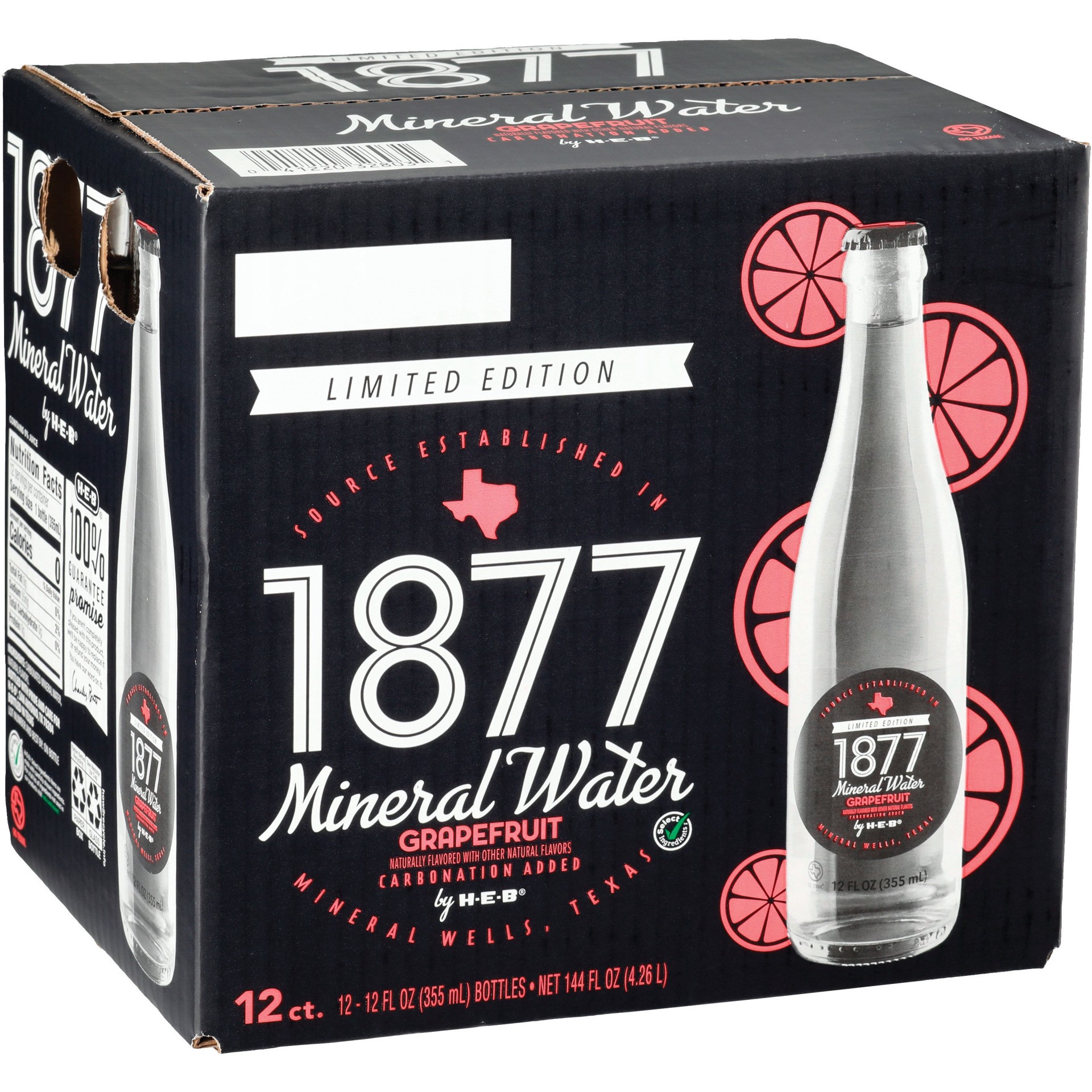 slide 1 of 1, H-E-B 1877 Grapefruit Sparkling Mineral Water - 12 oz, 12 oz