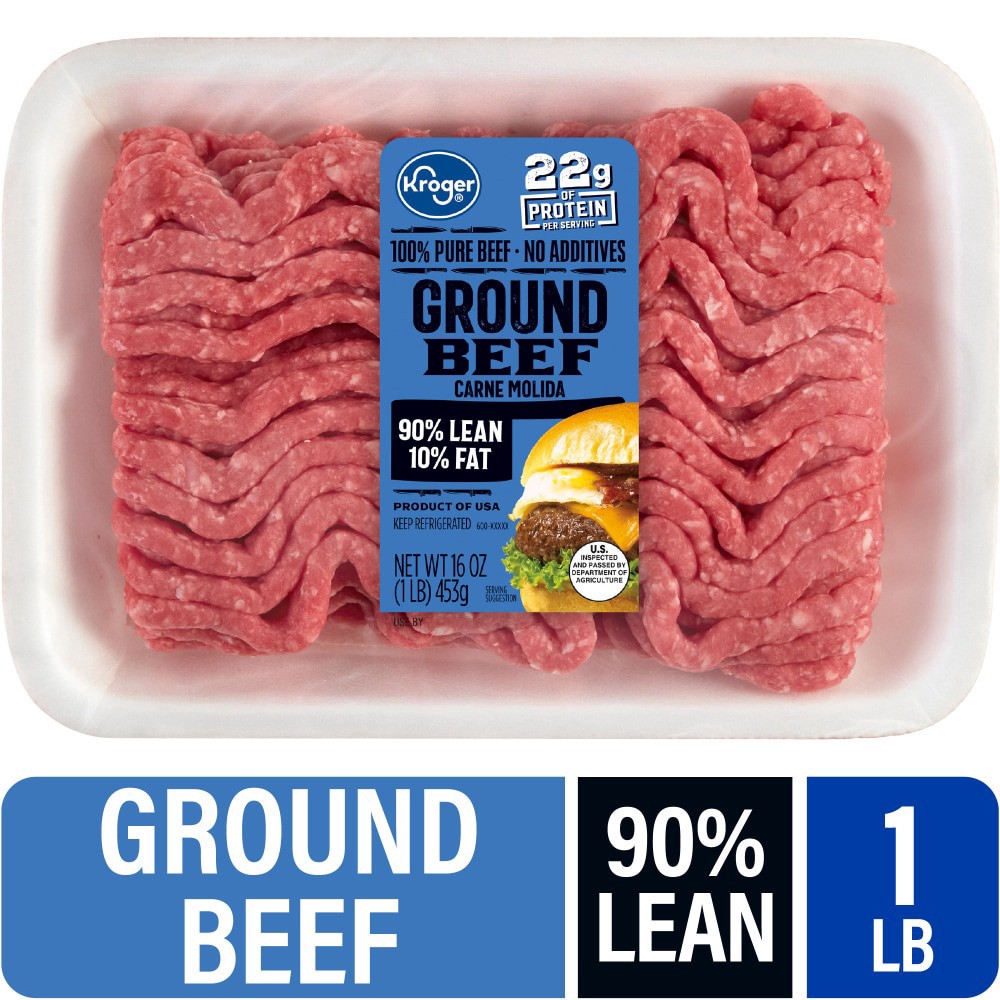 slide 1 of 2, Kroger Ground Beef 90/10, 16 oz
