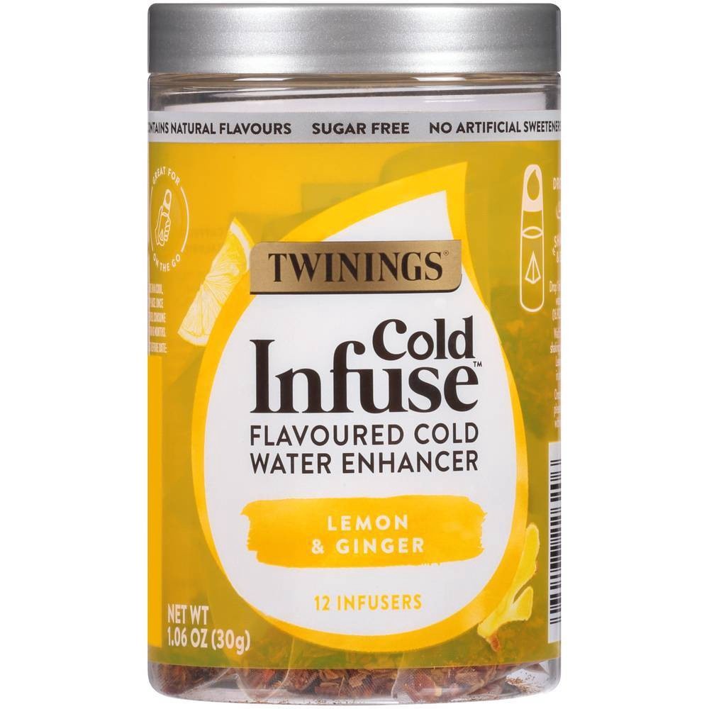 slide 1 of 9, Twinings Cold Infuse Lemon & Ginger Flavoured Cold Water Enhancer 12 ea, 12 ct