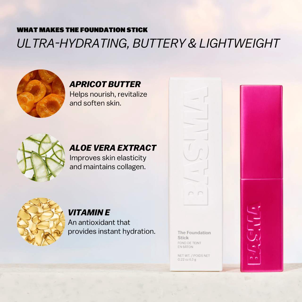 slide 6 of 7, BASMA The Foundation Stick for Hydrating, Buildable Coverage and Natural Finish 5, 0.22 oz / 6.3 gram