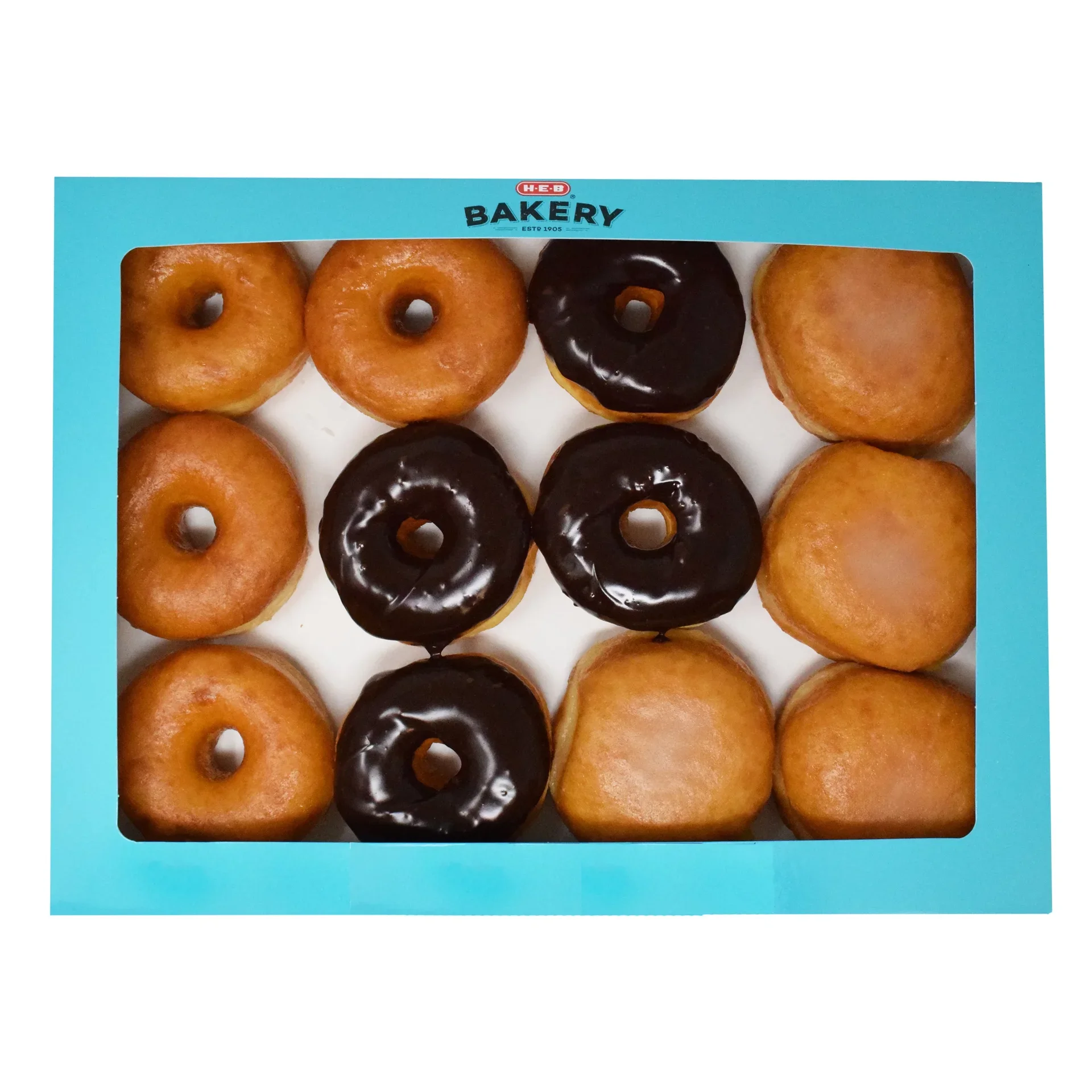 slide 1 of 1, H-E-B Bakery Mixed Dozen Donuts - Glazed Yeast & Bavarian Creme Bismark, 12 ct