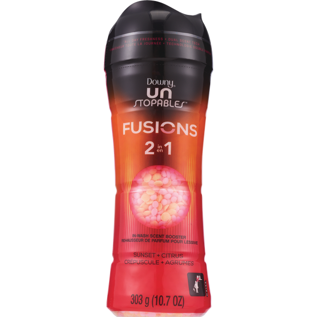 slide 1 of 1, Downy Unstopables Fusions Scent Duos Laundry Scent Booster Beads, Sunset and Citrus Scent, 10.7 OZ, 24hr non-stop freshness with 2 in 1 dual scent laundry scent beads, 10.7 oz