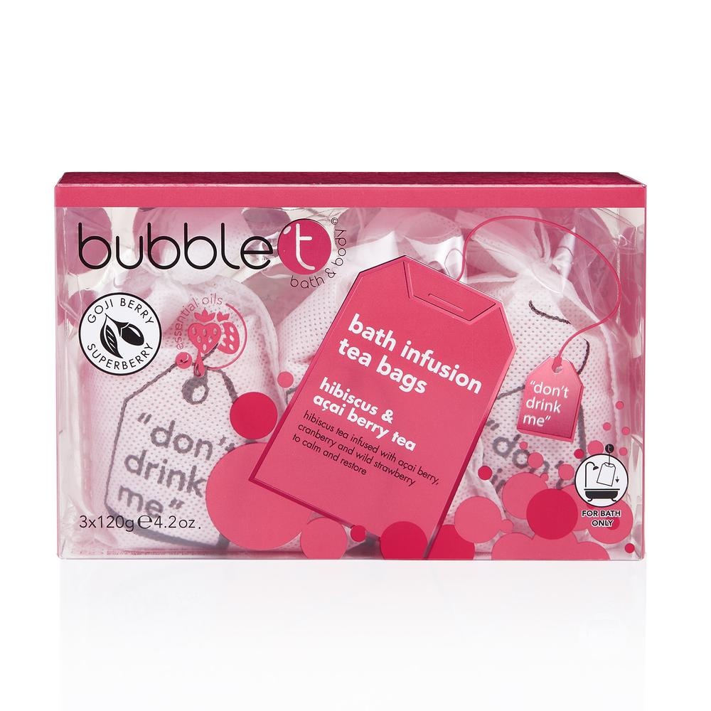 slide 1 of 1, Bubble T Bath & Body Hibiscus & Acai Berry Tea Bath Infused Tea Bags, 3 ct