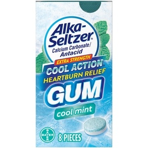 slide 1 of 1, Alka-Seltzer Extra Strength Cool Action Heartburn Relief, Cool Mint Gum, 8 Ct, 8 ct