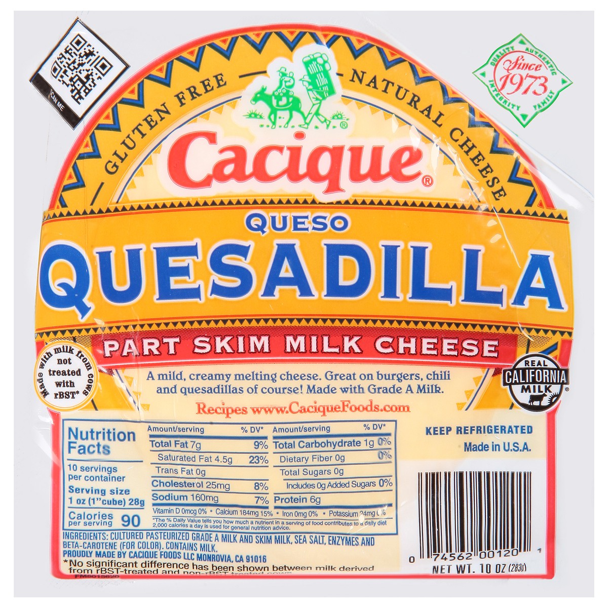 slide 1 of 6, Cacique Part Skim Milk Queso Quesadilla Cheese 10 oz, 10 oz