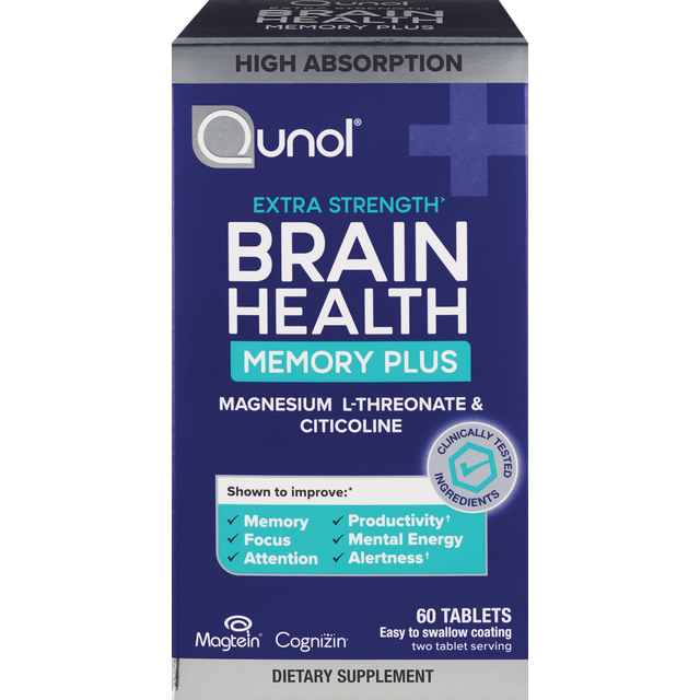 slide 1 of 1, Qunol Extra Strength Memory Plus Brain Health 60 Tablets, 60 ct