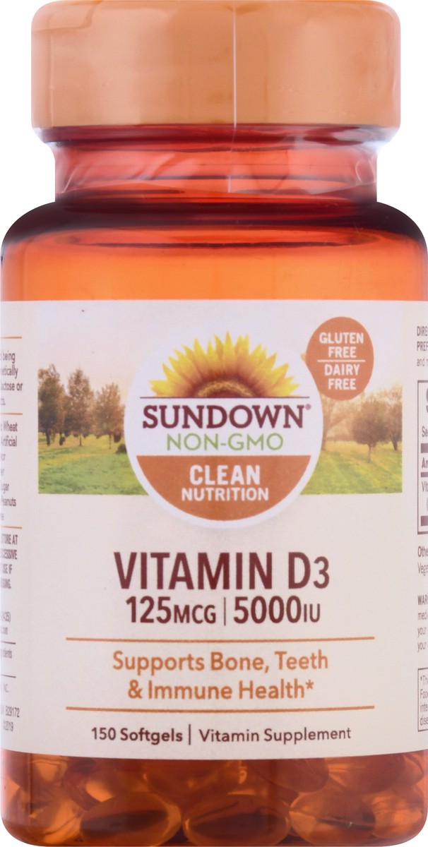 slide 2 of 9, Sundown Non-GMO 125 mcg Softgels Vitamin D3 150 ea, 150 ct