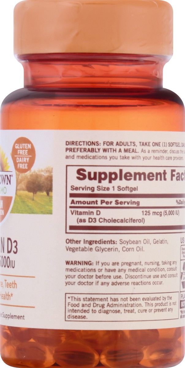 slide 4 of 9, Sundown Non-GMO 125 mcg Softgels Vitamin D3 150 ea, 150 ct