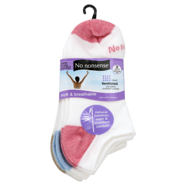 slide 1 of 1, No Nonsense Soft & Breathable Colored Heel Ankle Socks, Size 4-9, 3 pair