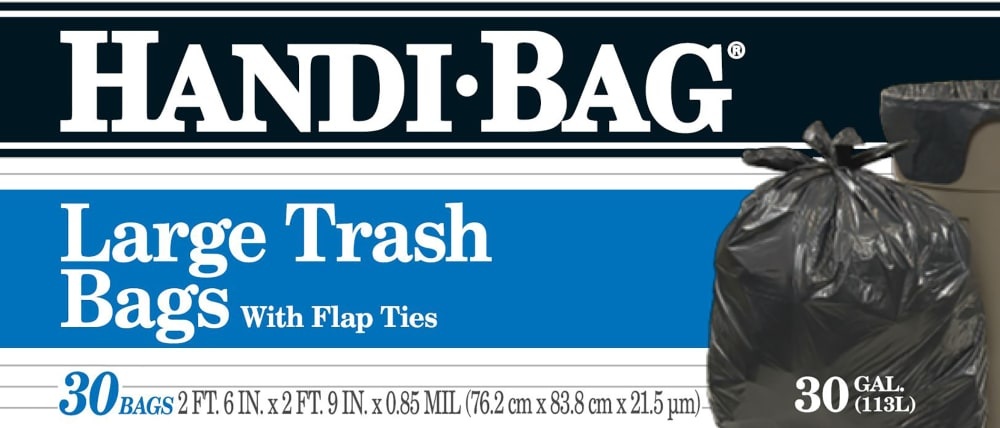 slide 1 of 1, Handi-Bag Large Flap Tie Trash Bags, 30 ct; 30 gal