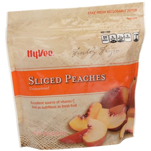 slide 1 of 1, Hy-vee Freshly Frozen Unsweetened Sliced Peaches, 16 oz
