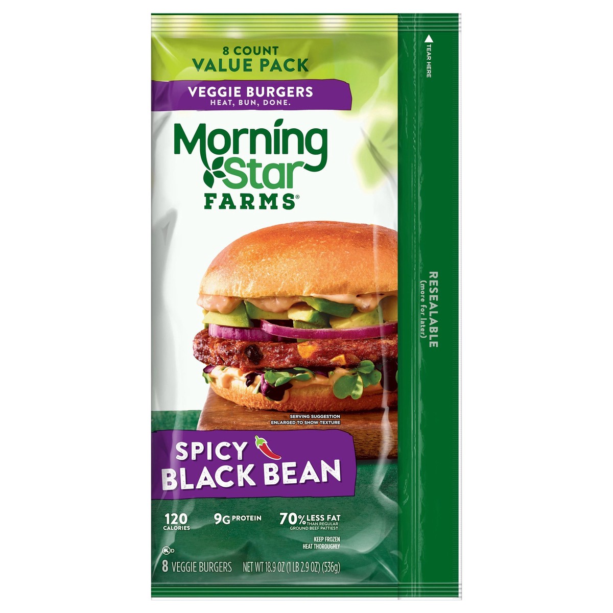 slide 2 of 12, MorningStar Farms Veggie Burgers, Spicy Black Bean, 18.9 oz, 8 Count, Frozen, 18.9 oz