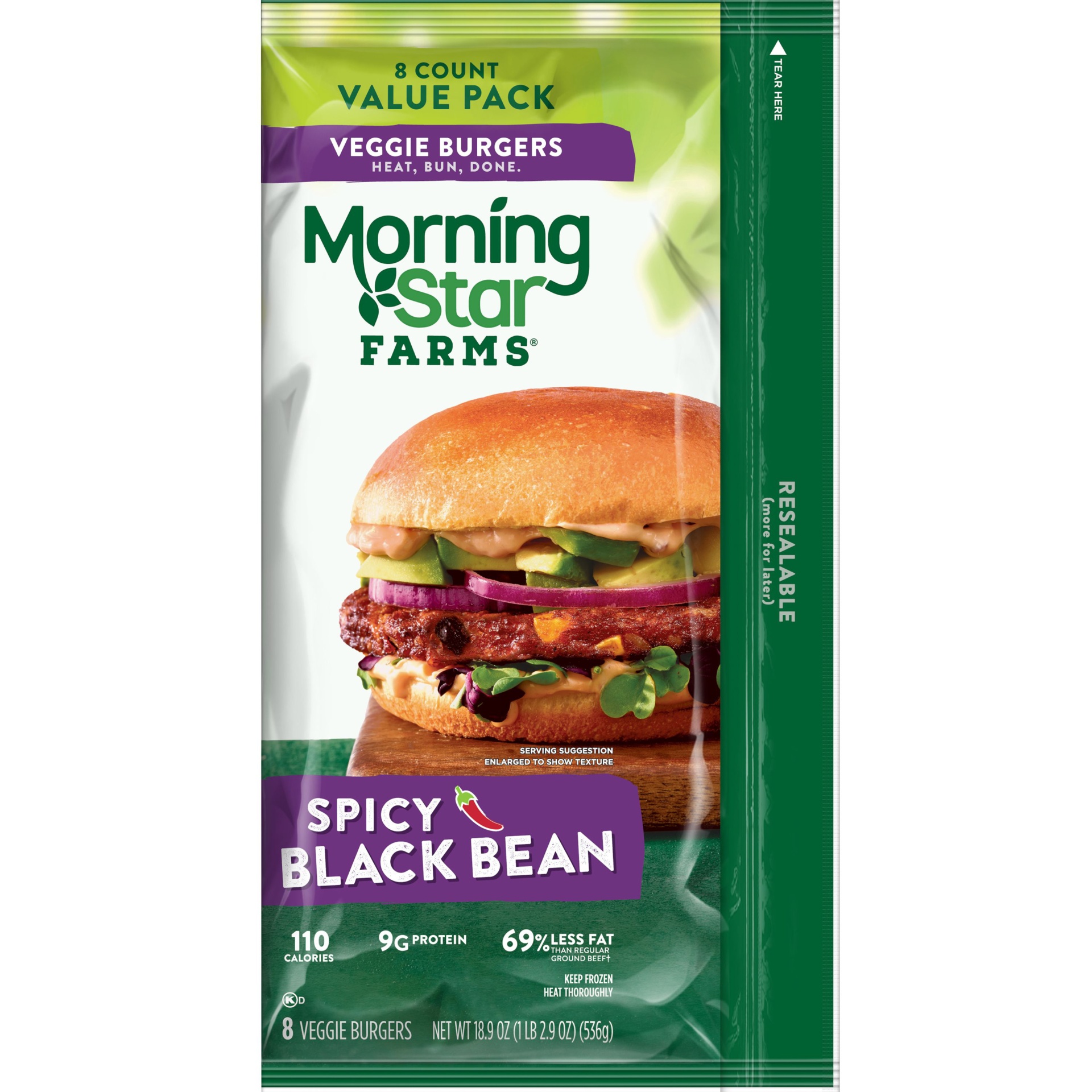 MorningStar Farms Veggie Burgers, Plant Based, Frozen Meal, Spicy Black ...