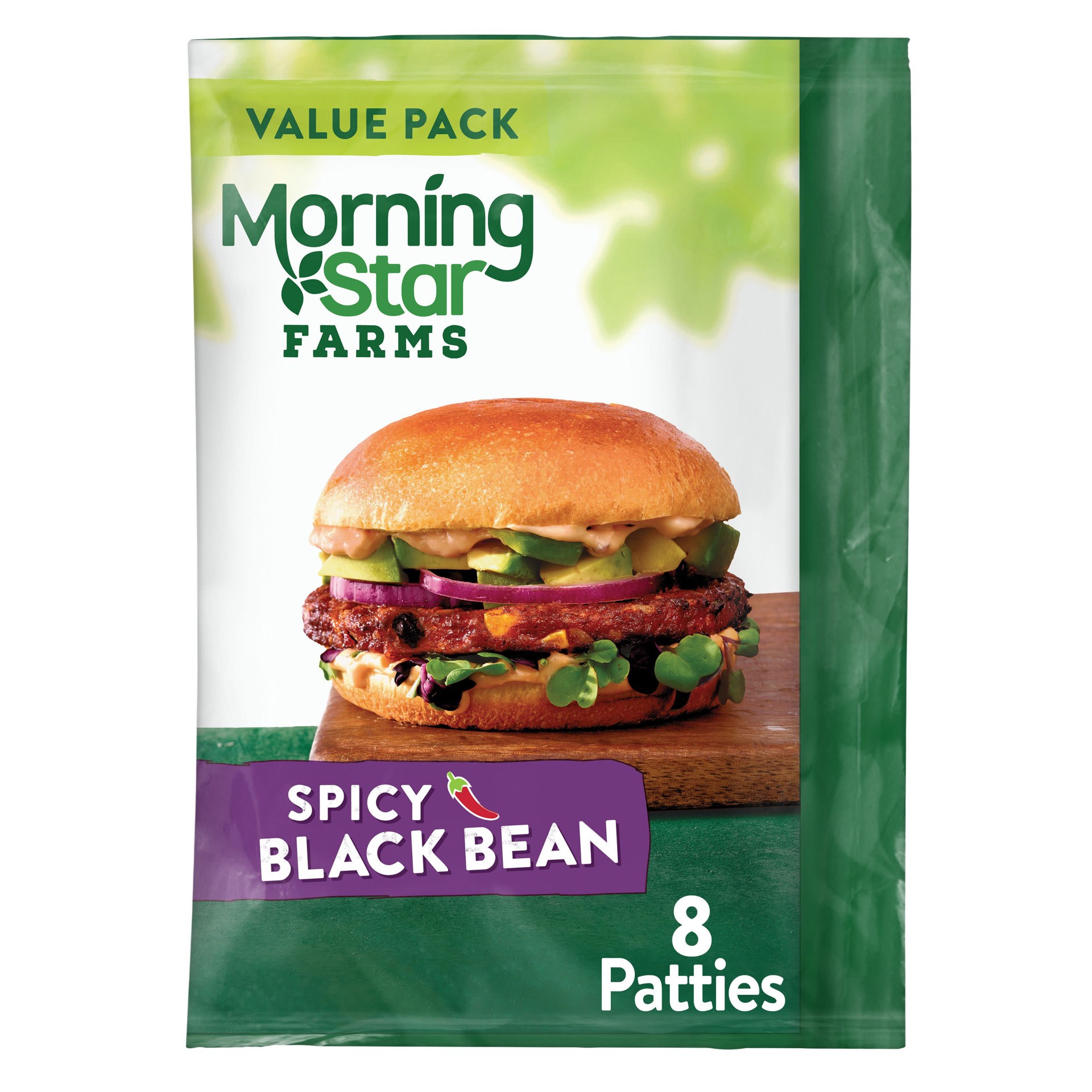 slide 1 of 12, MorningStar Farms Veggie Burgers, Spicy Black Bean, 18.9 oz, 8 Count, Frozen, 18.9 oz