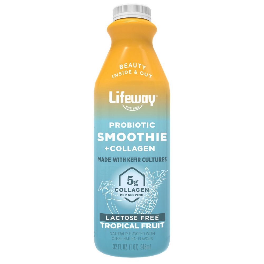 slide 1 of 1, Lifeway Probiotic Smoothie + Collagen - Tropical Fruit, 32 oz