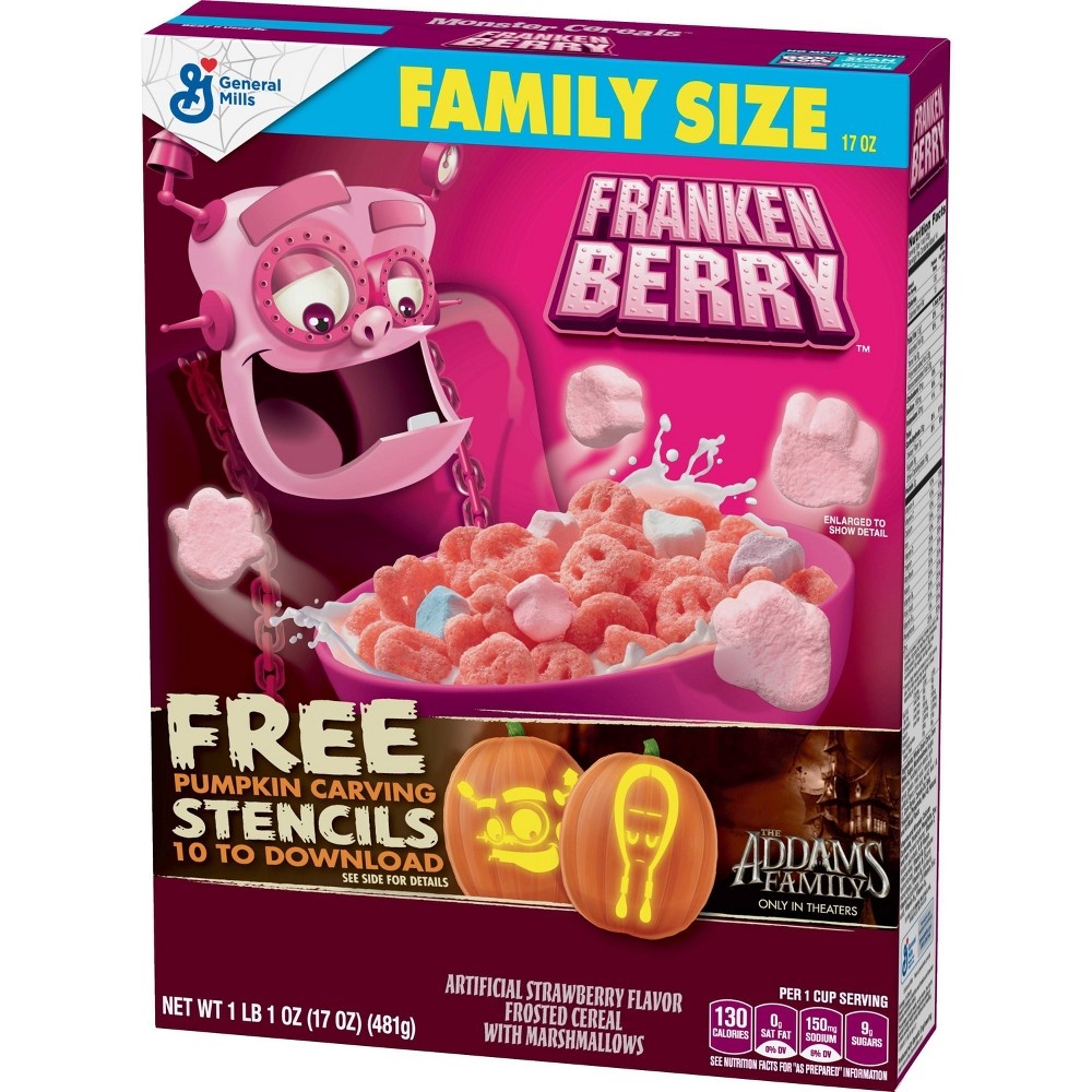 slide 3 of 3, Franken Berry Strawberry Flavor Frosted with Marshmallows Family Size Cereal, 17 oz