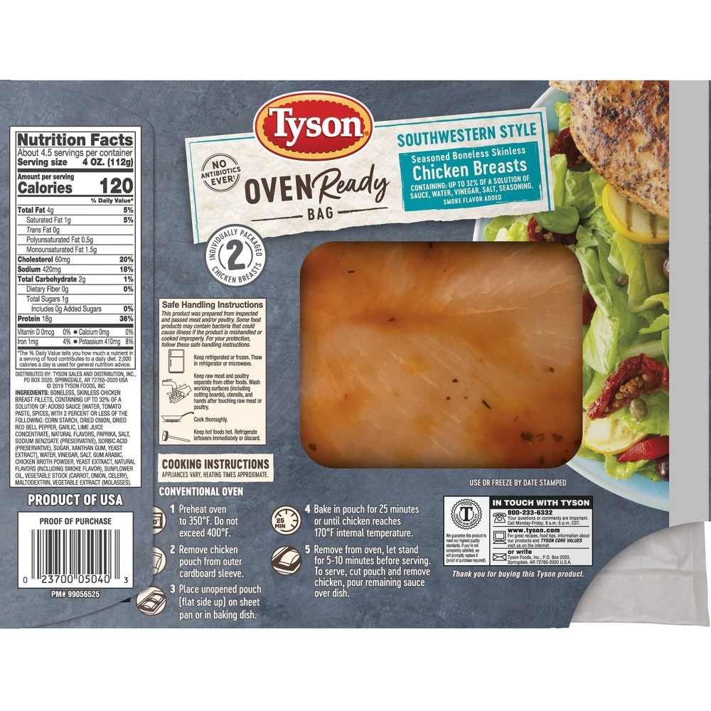 slide 2 of 2, Tyson Oven Ready Southwestern Style Boneless & Skinless Seasoned Chicken Breast, 18.4 oz