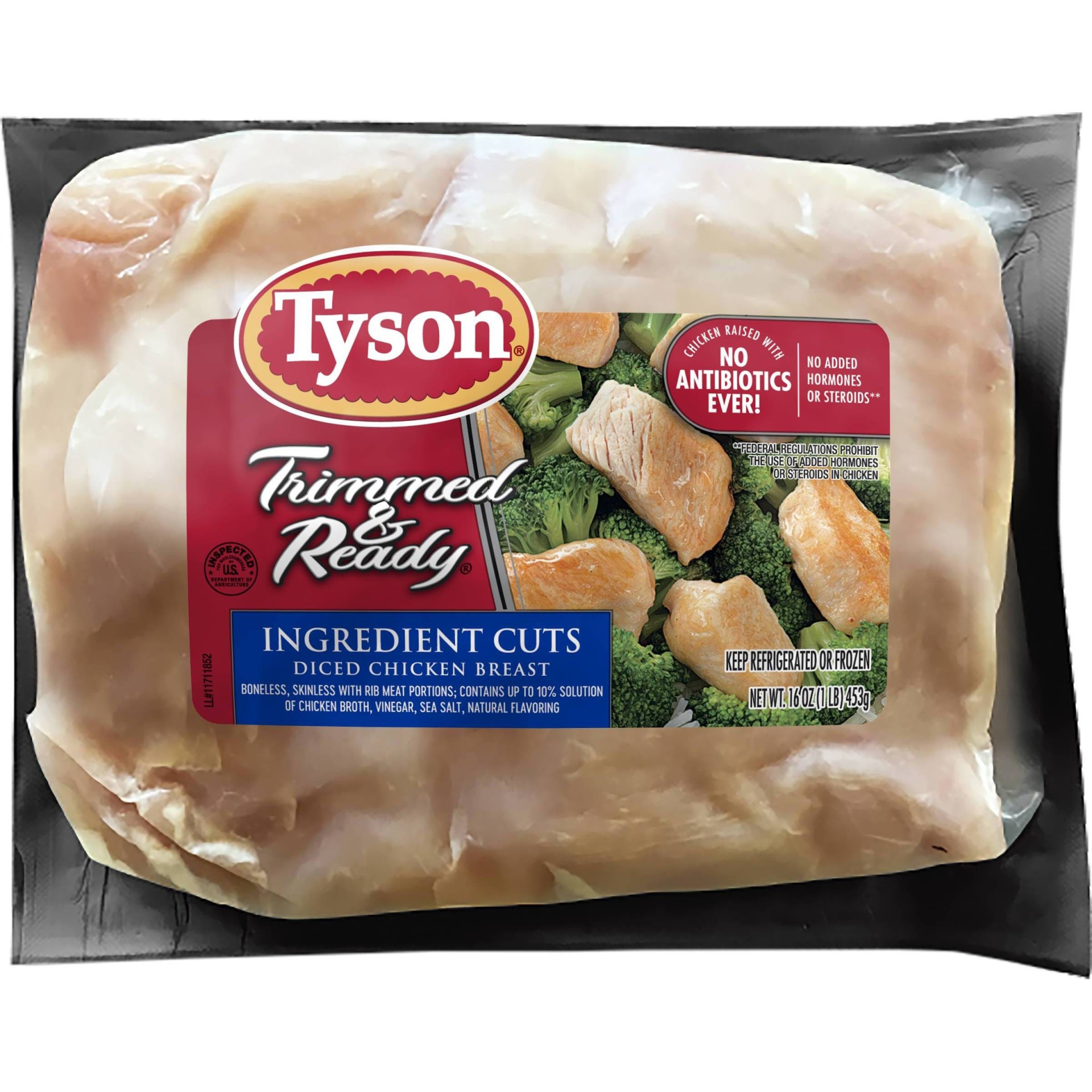 slide 1 of 2, Tyson Ingredient Cuts Trimmed & Ready Boneless Skinless Diced Chicken Breast, 1 lb