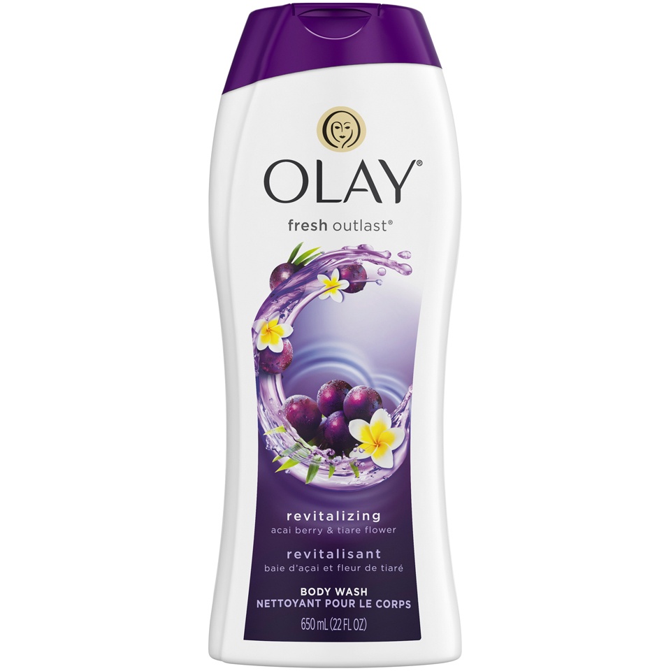 slide 2 of 4, Olay Fresh Outlast Revitalizing Acai Berry &&nbsp;Tiare&nbsp;Flower&nbsp;Body Wash, 22 oz