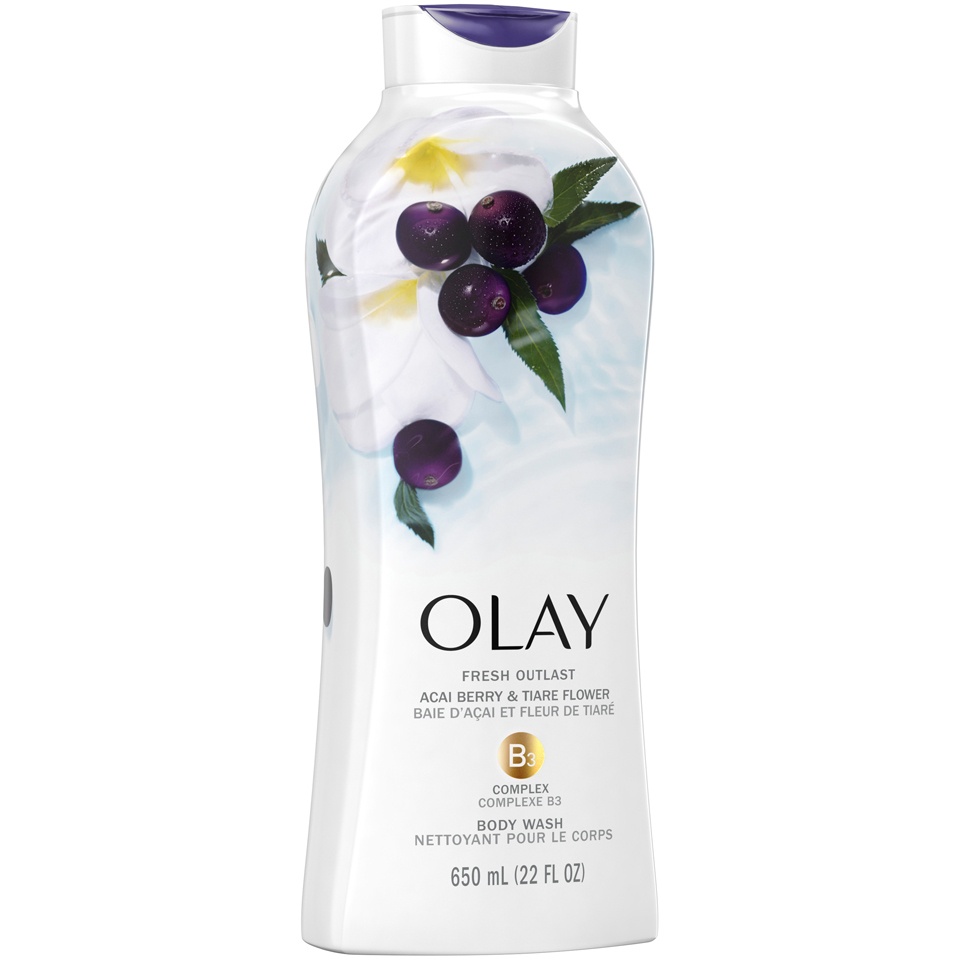 slide 3 of 4, Olay Fresh Outlast Revitalizing Acai Berry &&nbsp;Tiare&nbsp;Flower&nbsp;Body Wash, 22 oz