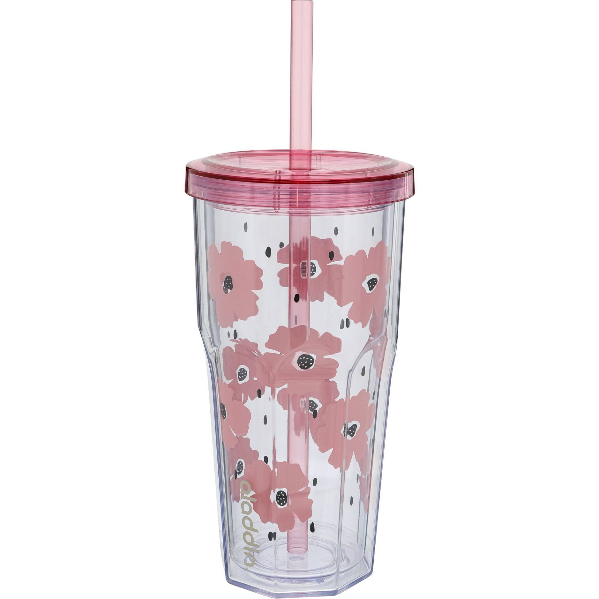 slide 1 of 1, Aladdin Plastic Pink Floral To-Go Tumbler, 20 oz