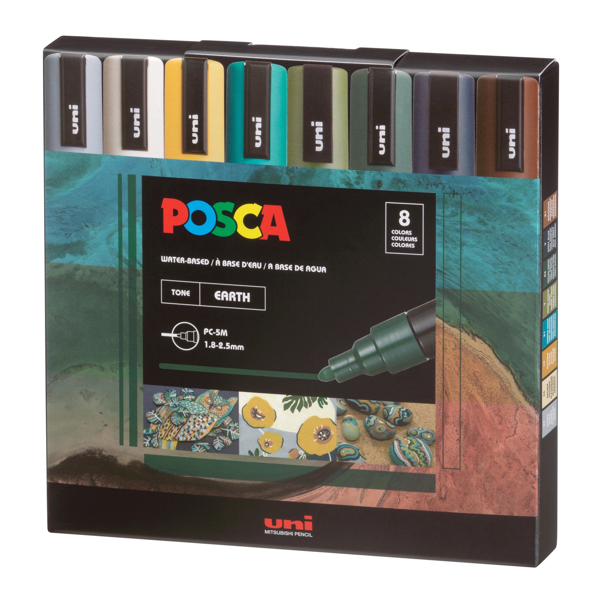 slide 2 of 3, Posca Pc-5m Medium Tip Earth Tones Paint Marker Set, 1.8mm-2.5mm