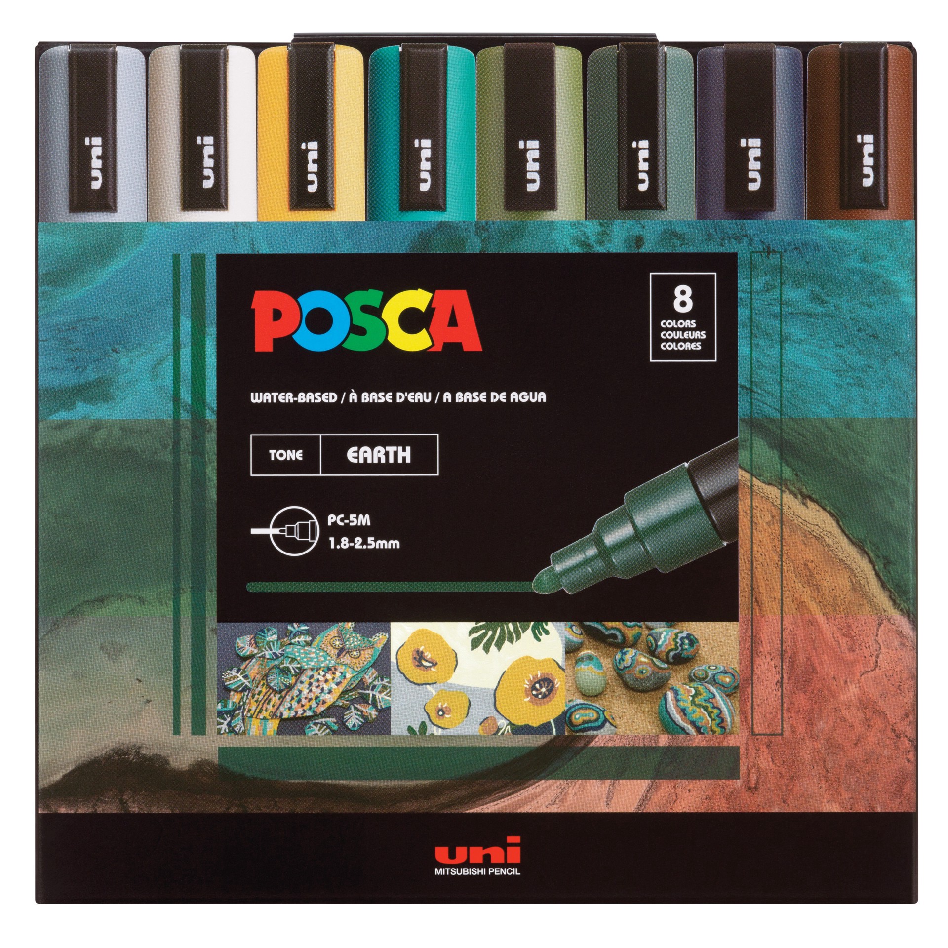 slide 3 of 3, Posca Pc-5m Medium Tip Earth Tones Paint Marker Set, 1.8mm-2.5mm