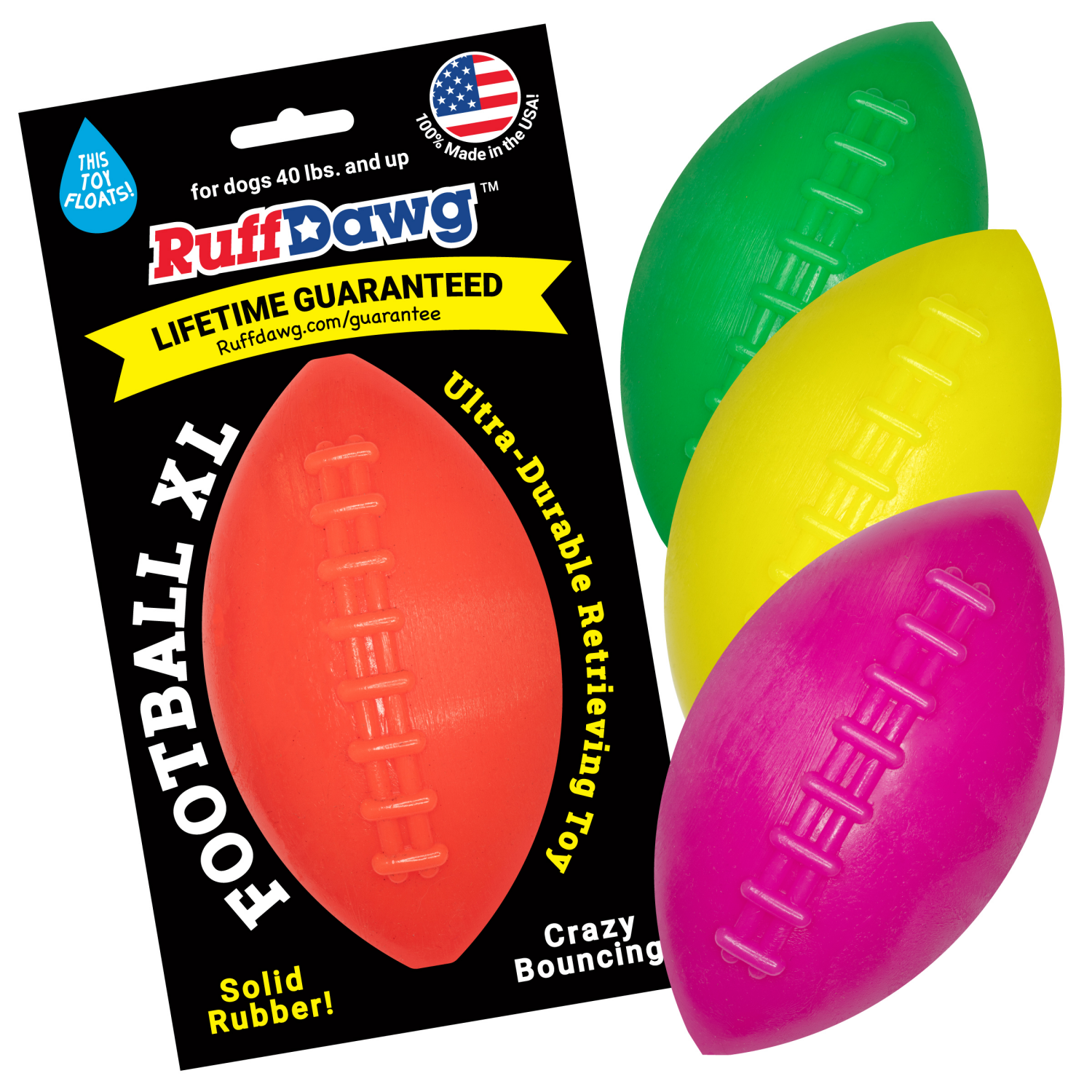 slide 1 of 3, Ruff Dawg Indestructible Football XL Tough Dog Chew, XL