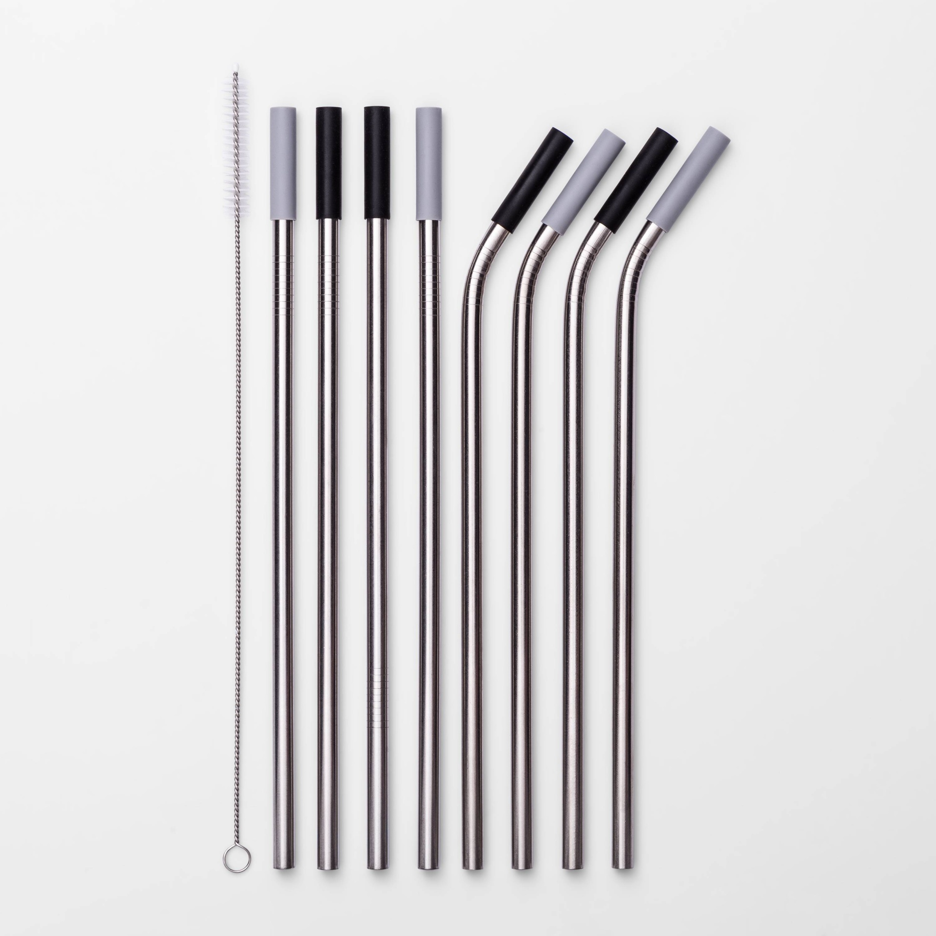 slide 1 of 1, 9pc Stainless Steel Straws with Cleaning Brush Dark Tips - Room Essentials, 1 ct