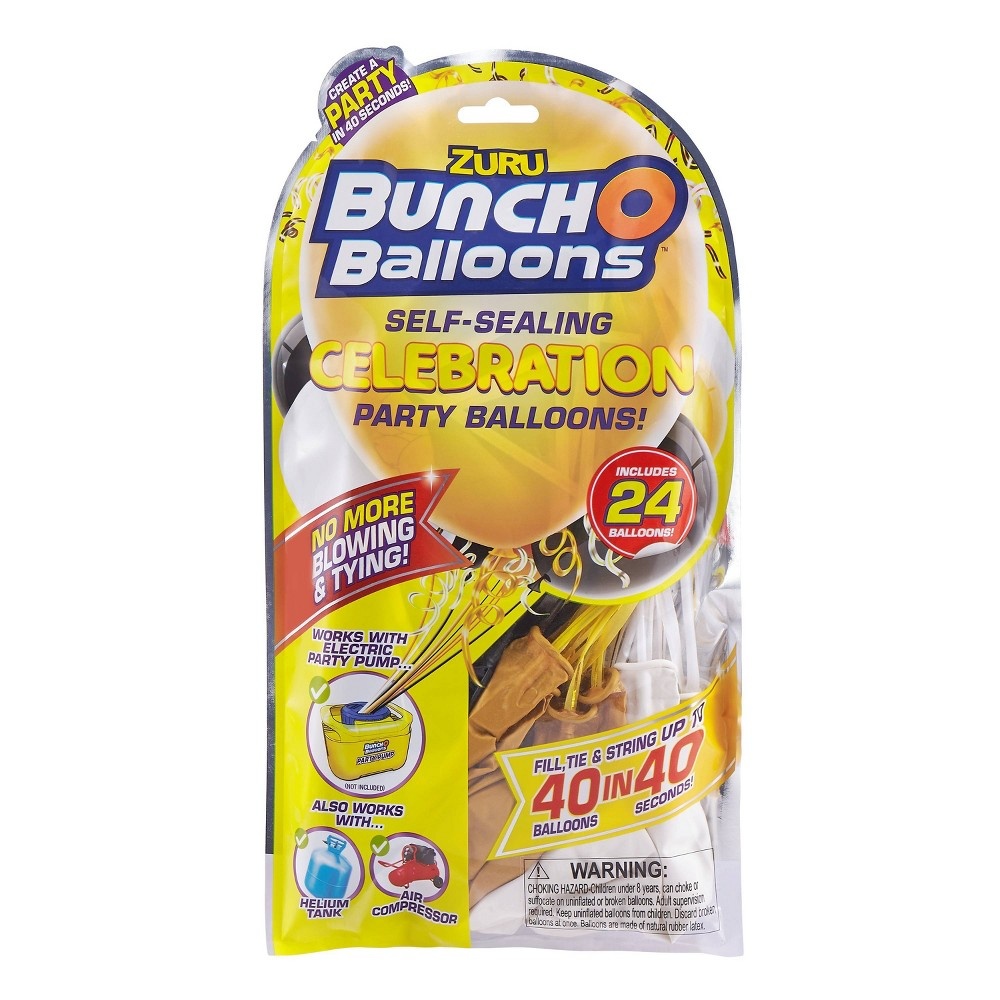 slide 2 of 9, Bunch O Balloons Self Sealing Party Balloons Refill Pack Gold/White/Black, 24 ct