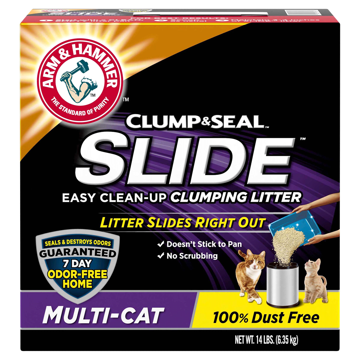 slide 1 of 1, ARM & HAMMER Clump & Seal Slide Multicat Litter, 14 lb