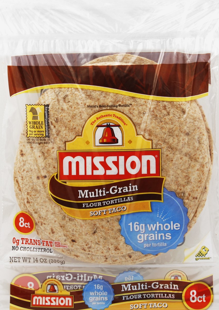 slide 5 of 5, Mission Multi Grain Soft Taco Flour Tortilla, 8 ct